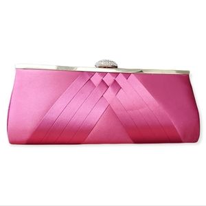 Lulu Townsend Classic Satin Magenta Clutch W/Rhinestones